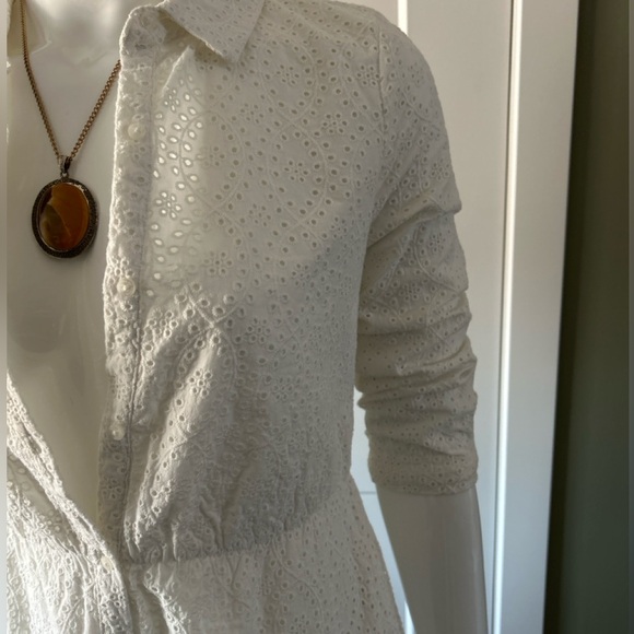 Pedro del Hierro White Cotton Eyelet Shirt Dress - Picture 5 of 11